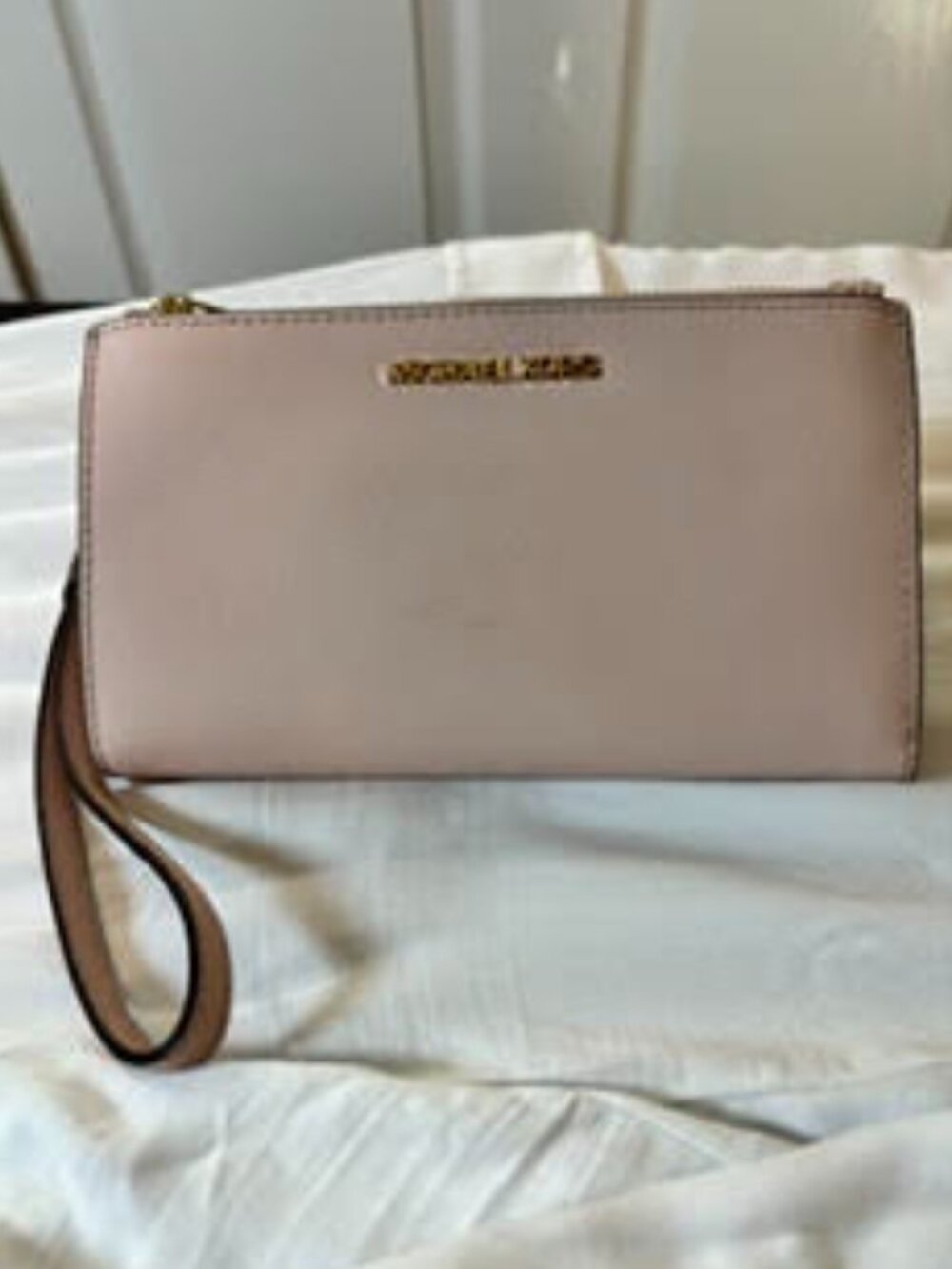 Michael Kors Jet Set Saffiano Leather Double Zip Around Wallet Wristlet Blush Pi
